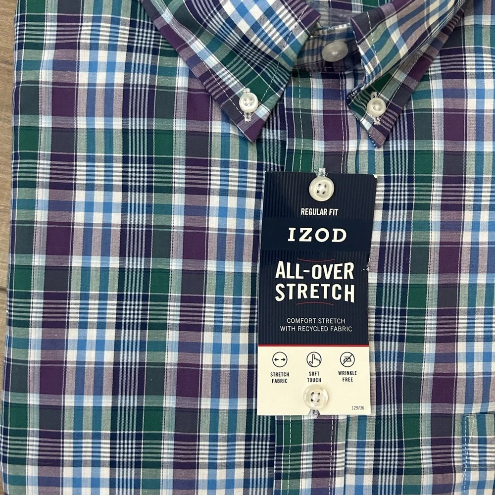 NWT Men’s IZOD Blue, Purple Button Down Stretch Long Sleeve Shirt - Size XXL - Picture 4 of 11